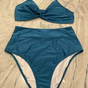 Teal High-Waisted Bikini Set Cupshe